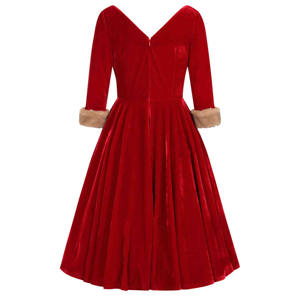 Banned - Nina Velvet Swing Flare jurk - Rood
